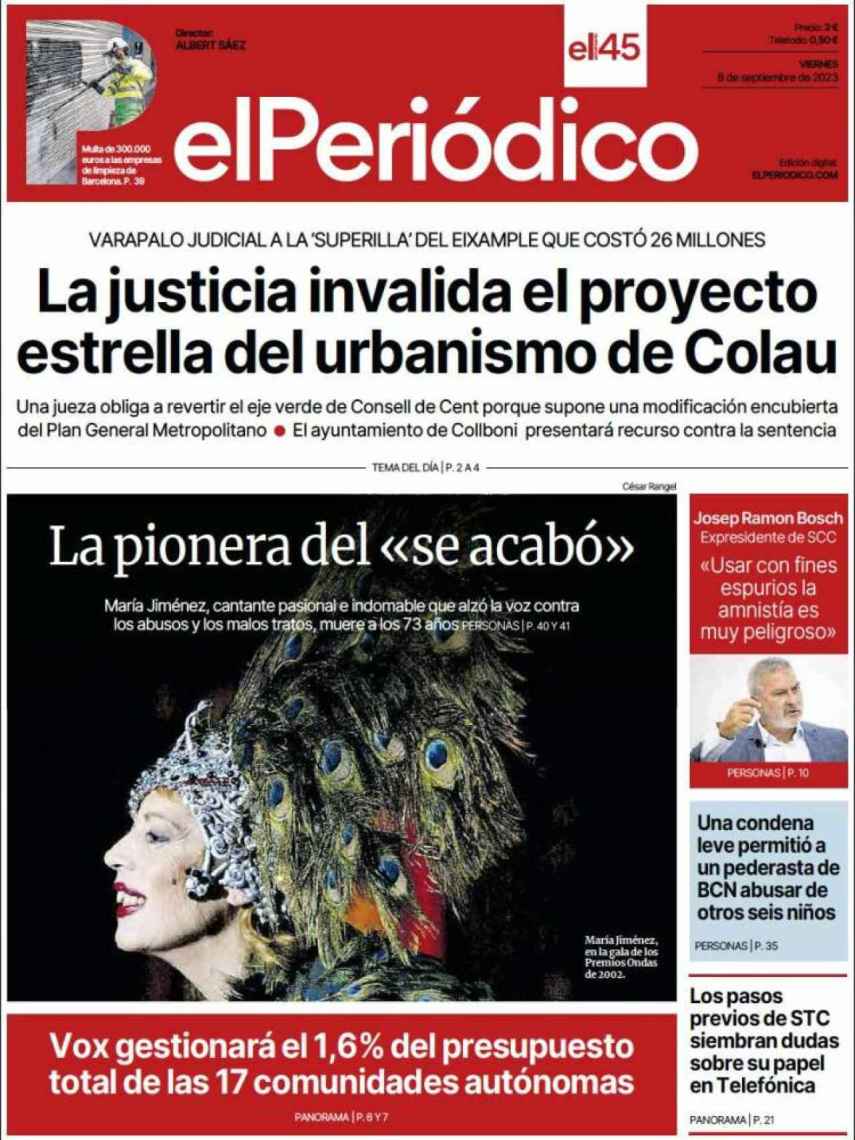 Portada de 'El Periódico' de 8 de septiembre de 2023