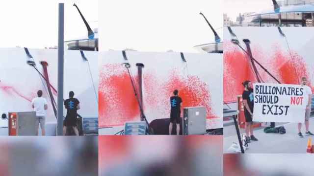 Tres instantes del ataque al yate 'Kaos' en Marina Port Vell, en Barcelona