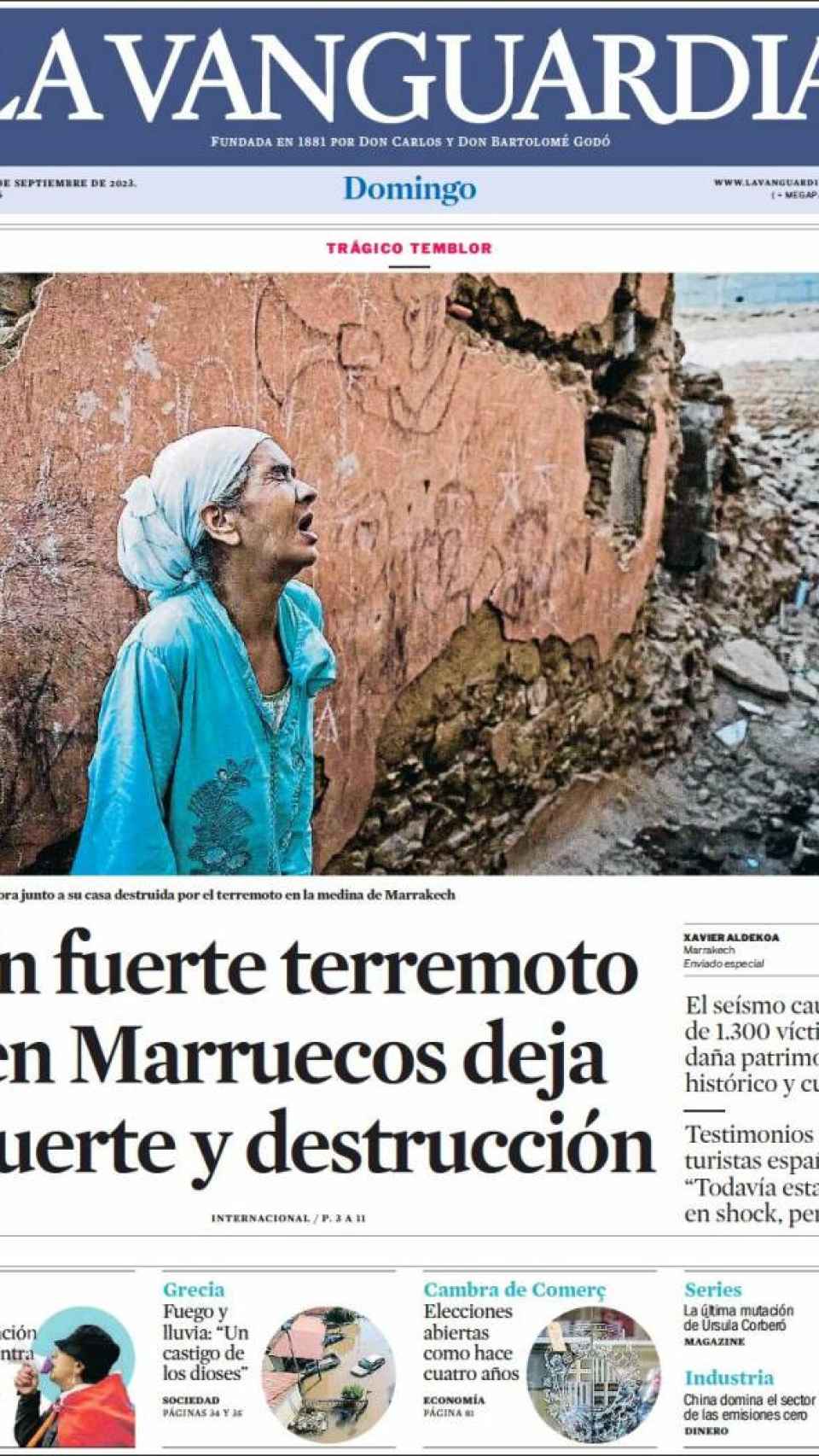 Portada de 'La Vanguardia' del 10 de septiembre de 2023