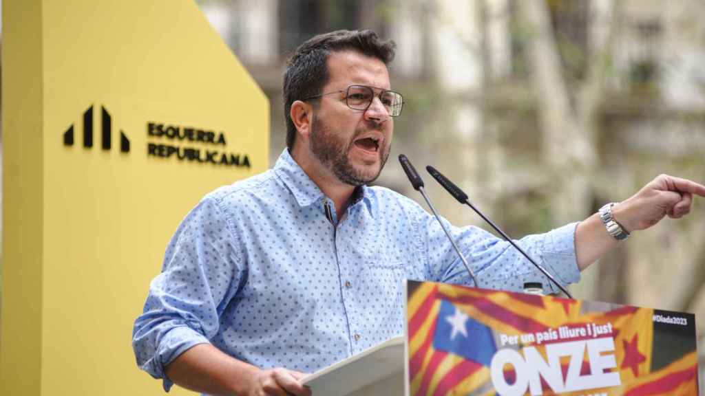 Pere Aragonès, presidente de la Generalitat, durante su discurso de la Diada / EP