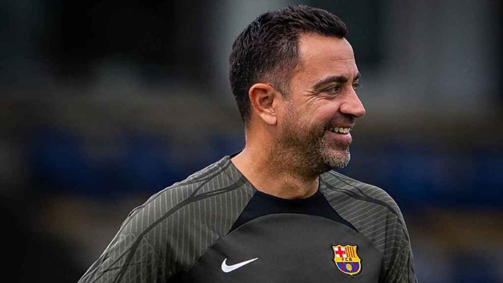 Xavi Hernández, durante una sesión de entrenamiento con el FC Barcelona