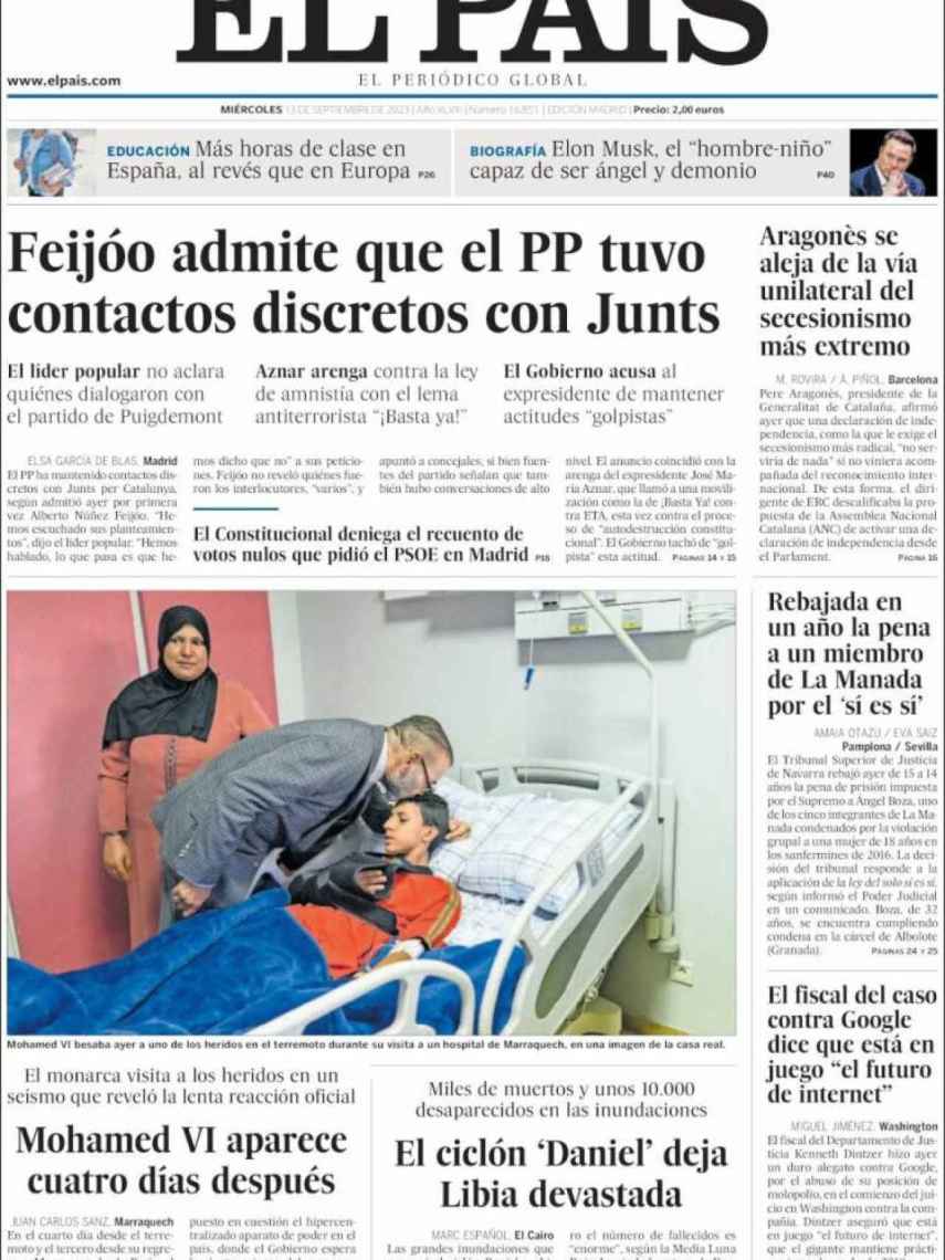 Portada de 'El País' de 13 de septiembre de 2023