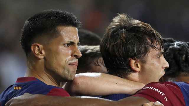El Barça celebra el golazo de Joao Félix contra el Betis