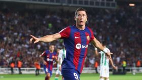 Robert Lewandowski, celebrando el gol marcado contra el Betis