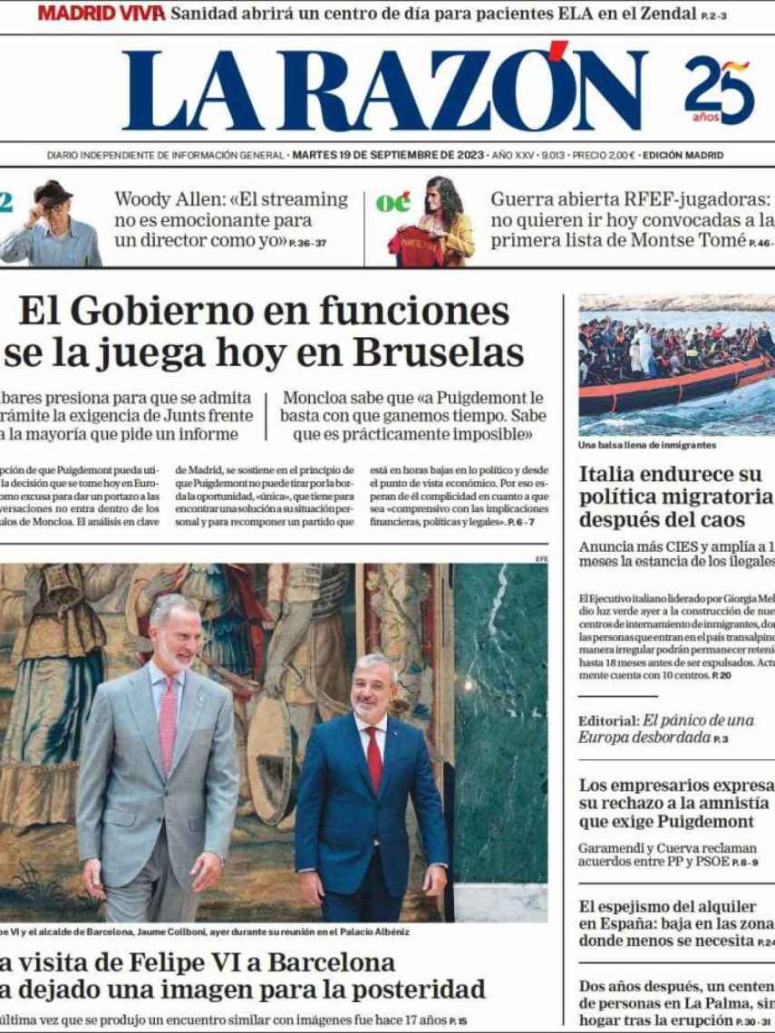 Portada de 'La Razón' de 19 de septiembre de 2023