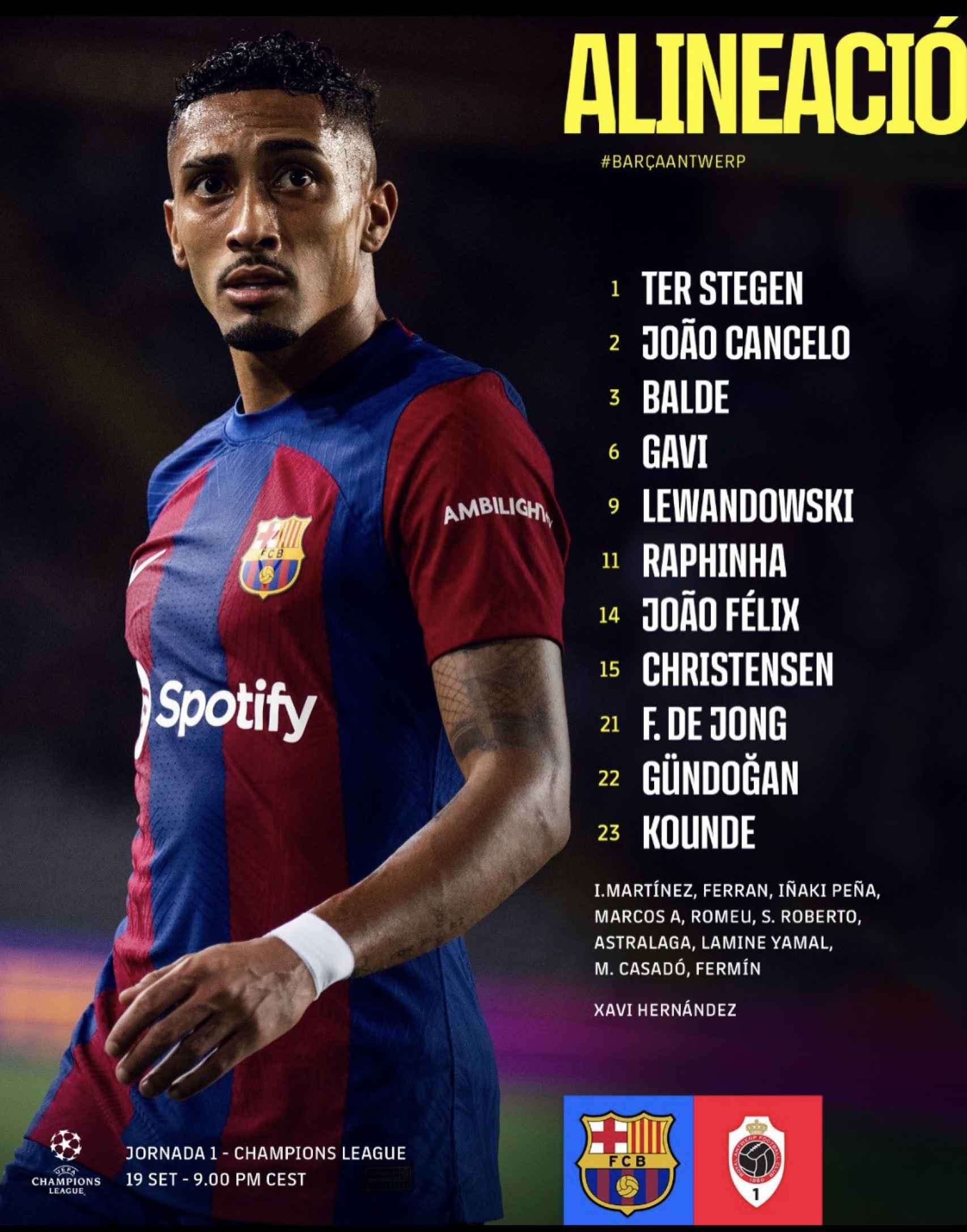 Este es el once del Barça contra el Amberes en Champions