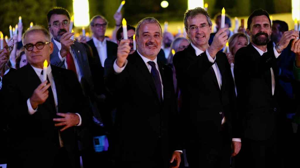 Jaume Collboni con Eduard Torres en el aniversario de Barcelona Turisme