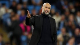 Pep Guardiola, durante el debut del Manchester City en Champions League