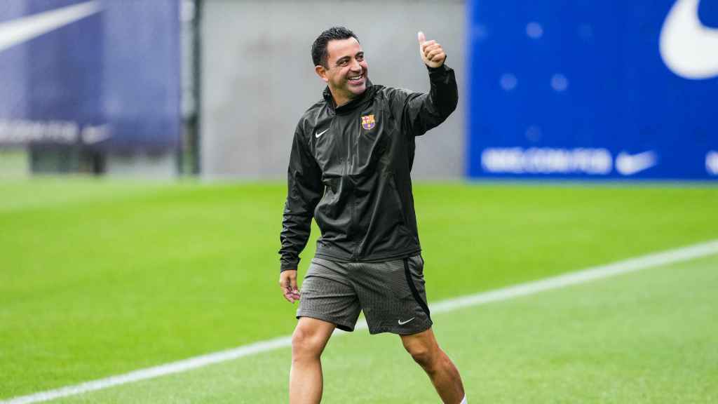 Xavi Hernández, durante un entrenamiento con el FC Barcelona