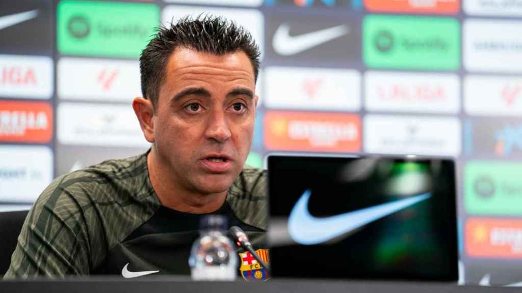 Xavi Hernández, hablando en la rueda de prensa previa al Barça-Celta