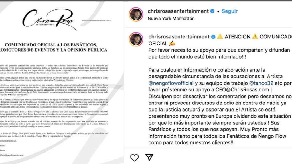 El comunicado de Chris Rosas tras la publicación del artículo