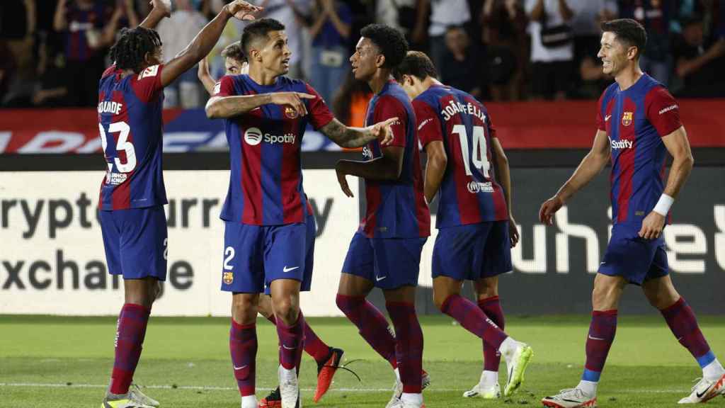 Celebración del Barça tras la remontada ante el Celta