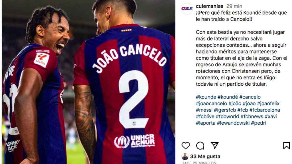 Koundé y Cancelo celebran un gol del Barça