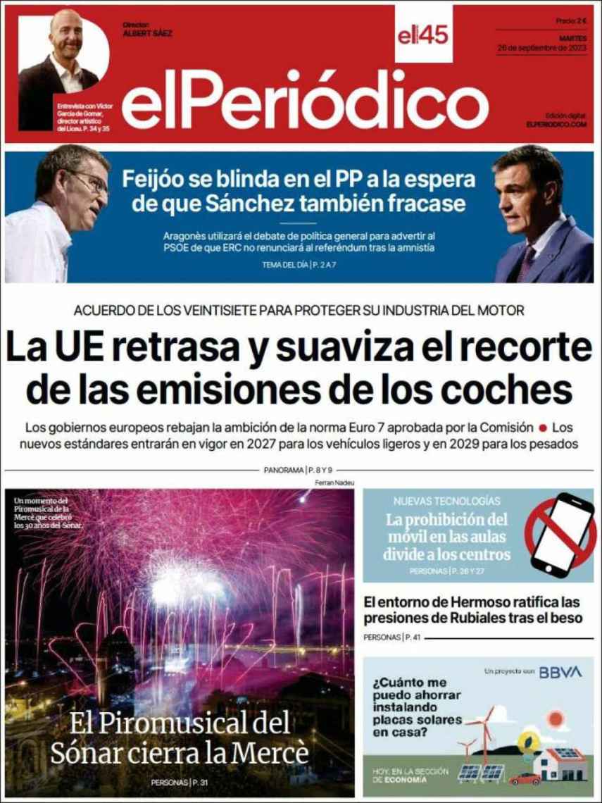 Portada de 'El Periódico' de 26 de septiembre de 2023