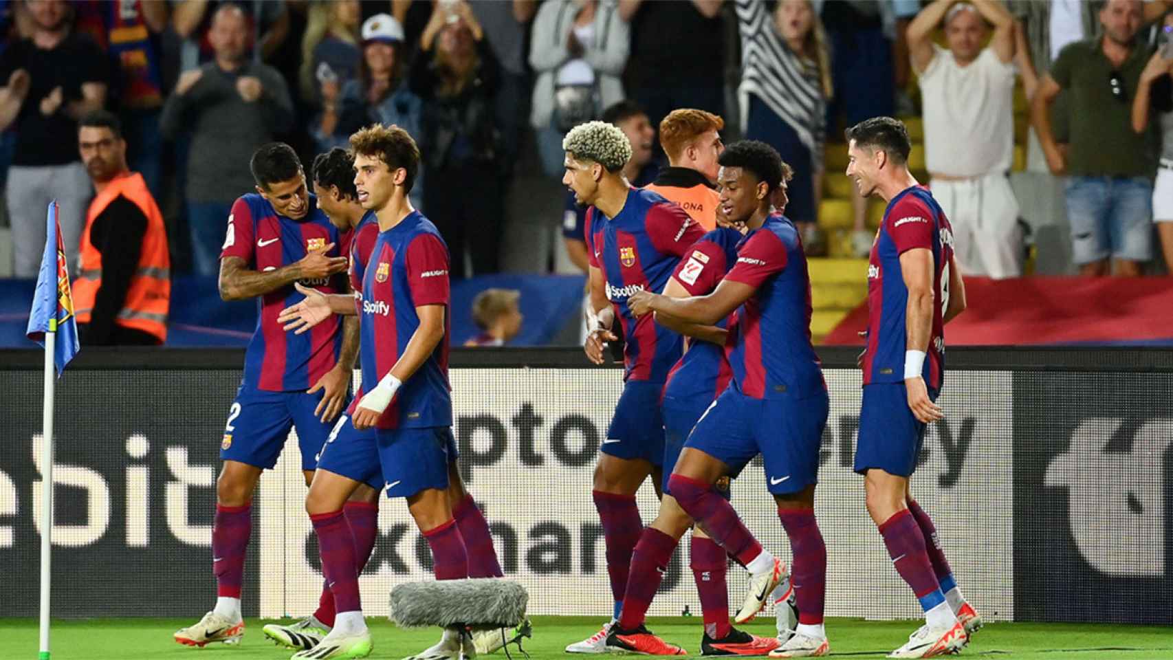 Los jugadores del Barça, celebrando un gol esta temporada