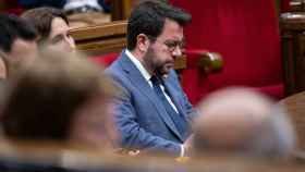 El presidente de la Generalitat, Pere Aragonès, en el debate de política general celebrado en el Parlament