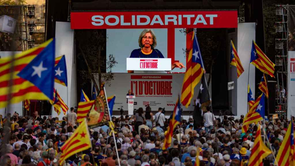 Dolors Feliu, presidenta de la ANC, en el acto unitario del independentismo hoy