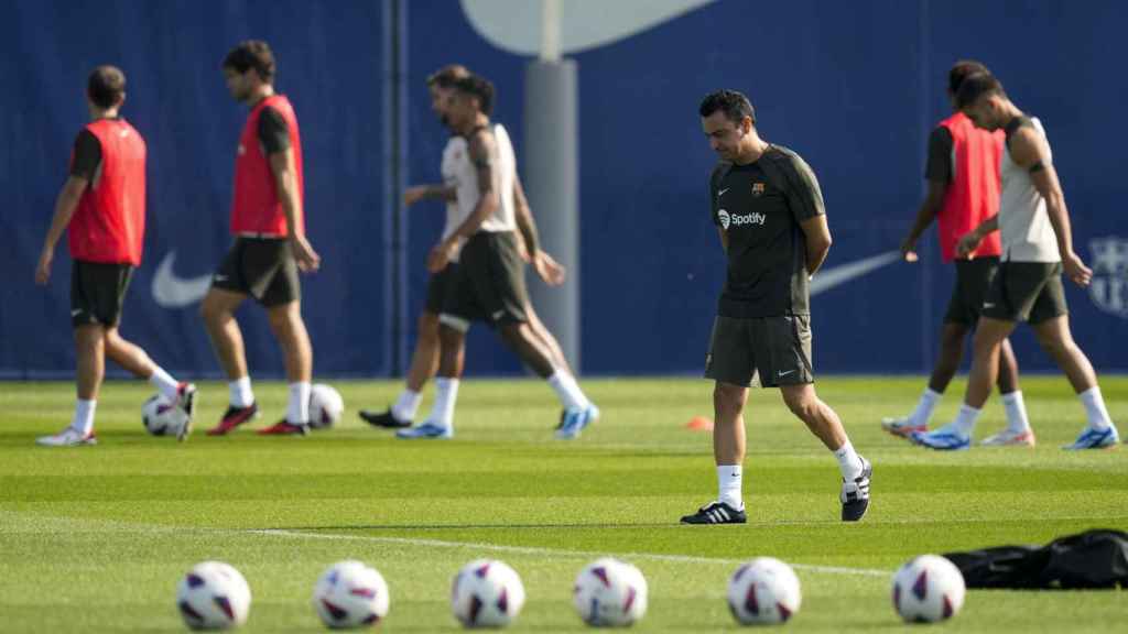 Xavi Hernández, durante un entrenamiento del FC Barcelona