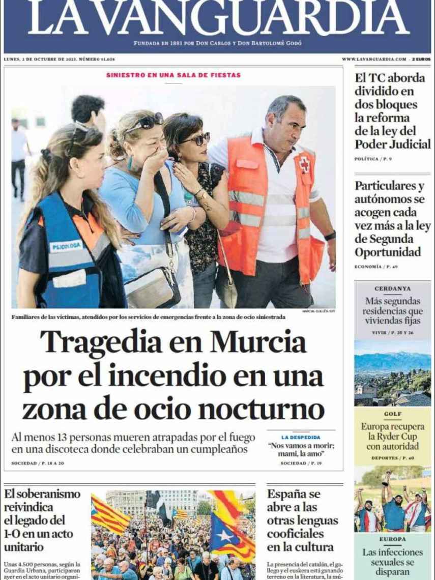 Portada de 'La Vanguardia' de 2 de octubre de 2023