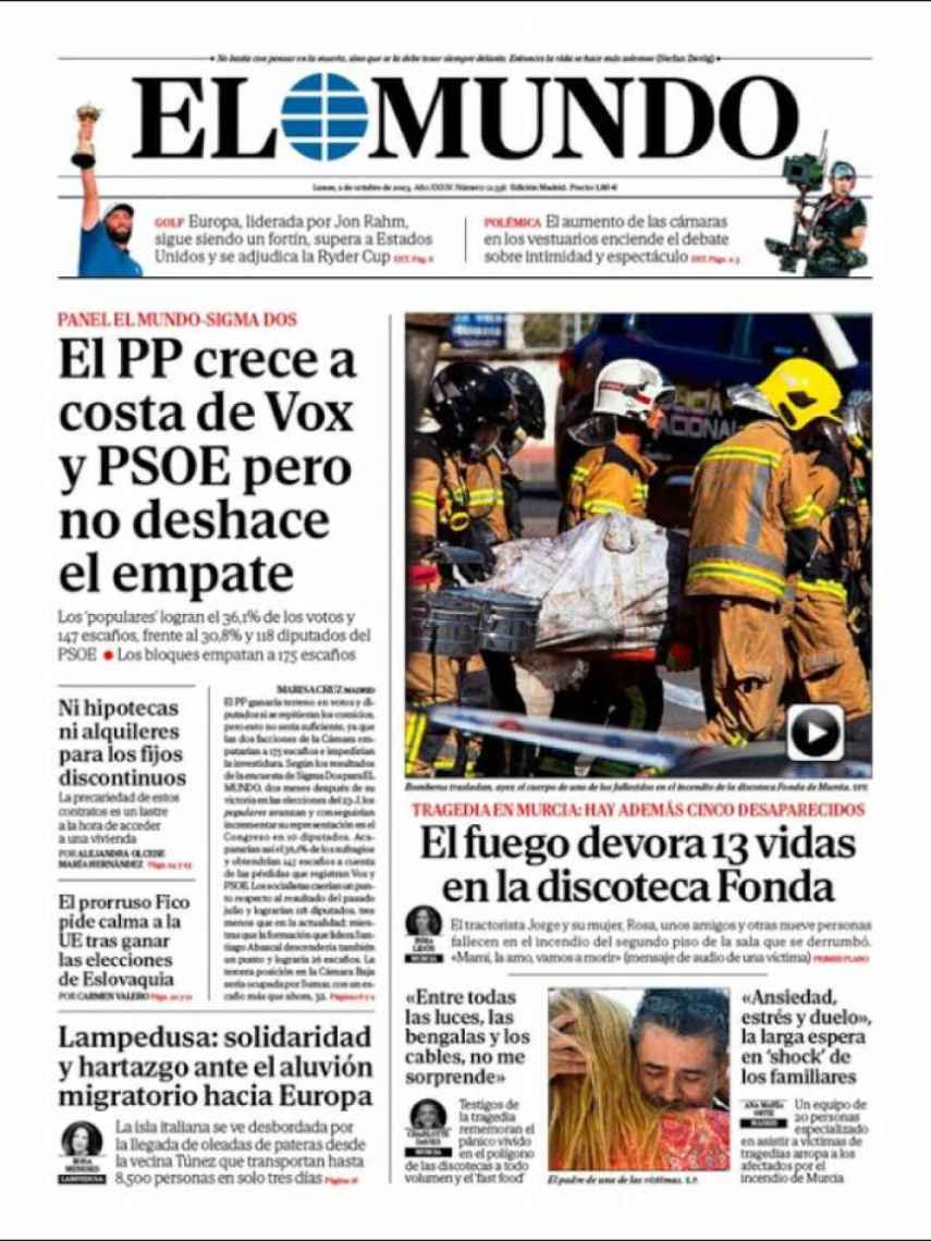 Portada de 'El Mundo' de 2 de octubre de 2023