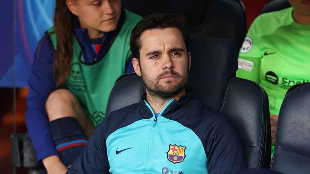 Jonatan Giráldez, durante un partido del Barça Femenino en el Johan Cruyff