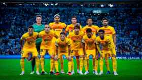 El once inical del Barça durante el partido contra el Oporto