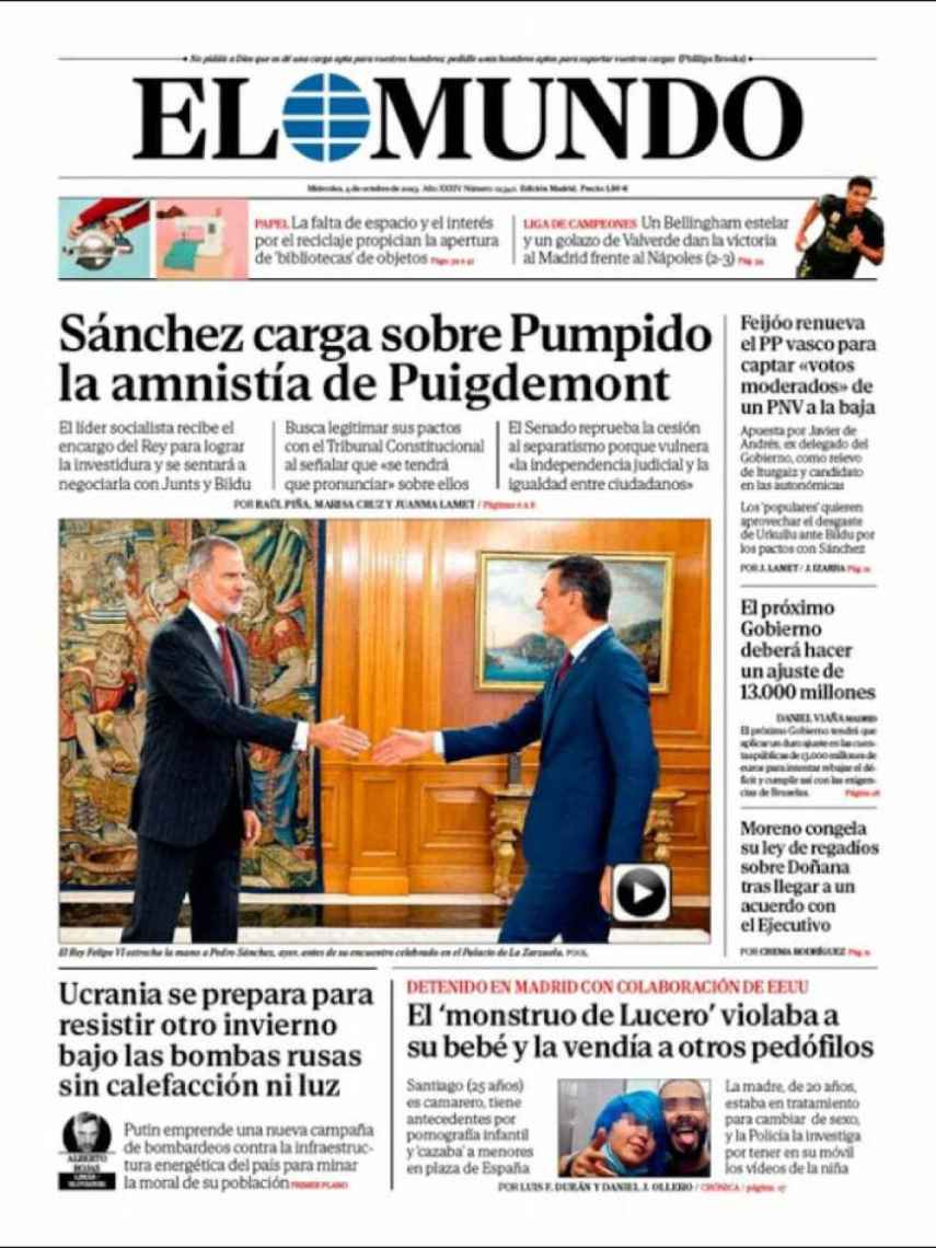 Portada de 'El Mundo' de 4 de octubre de 2023