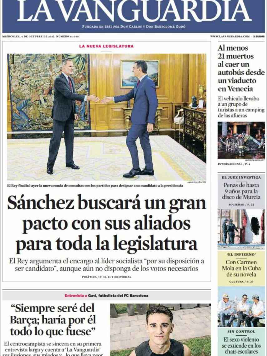 Portada de 'La Vanguardia' de 4 de octubre de 2023