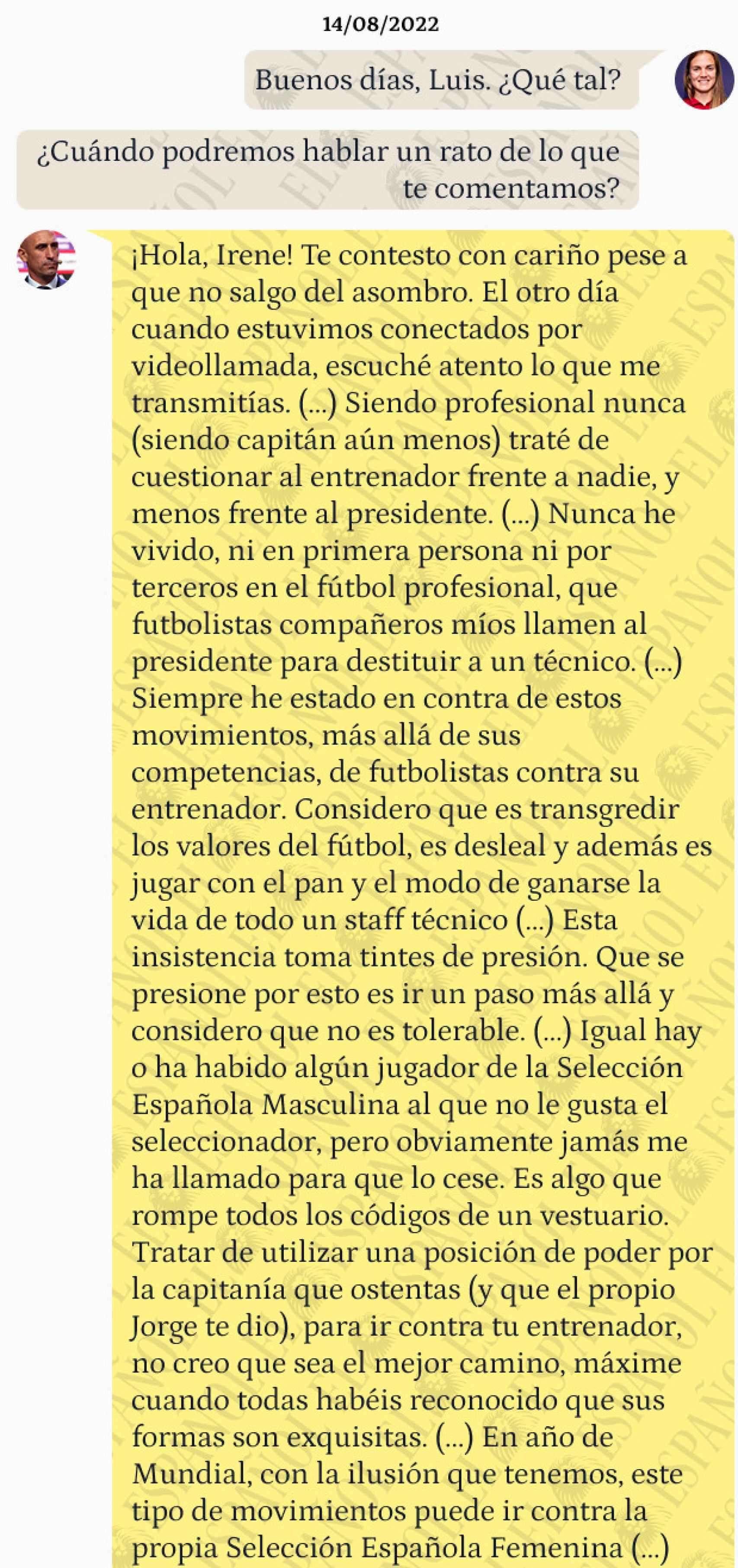 La respuesta de Luis Rubiales a las peticiones de las capitanas de la selección española