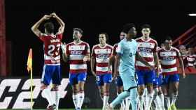 El Granada, celebrando el gol de Bryan Zaragoza contra el Barça
