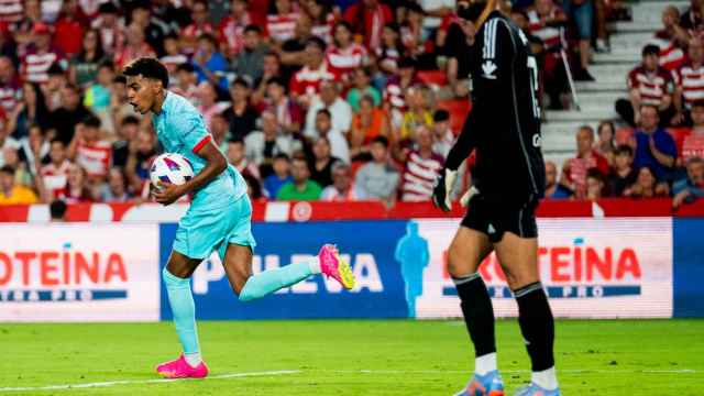 Lamine Yamal explota de euforia tras anotar su primer gol en la Liga