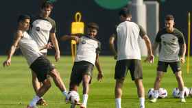 Lamine Yamal, durante un entrenamiento con el FC Barcelona