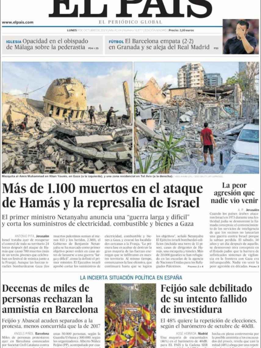 Portada de 'El País' de 9 de octubre de 2023