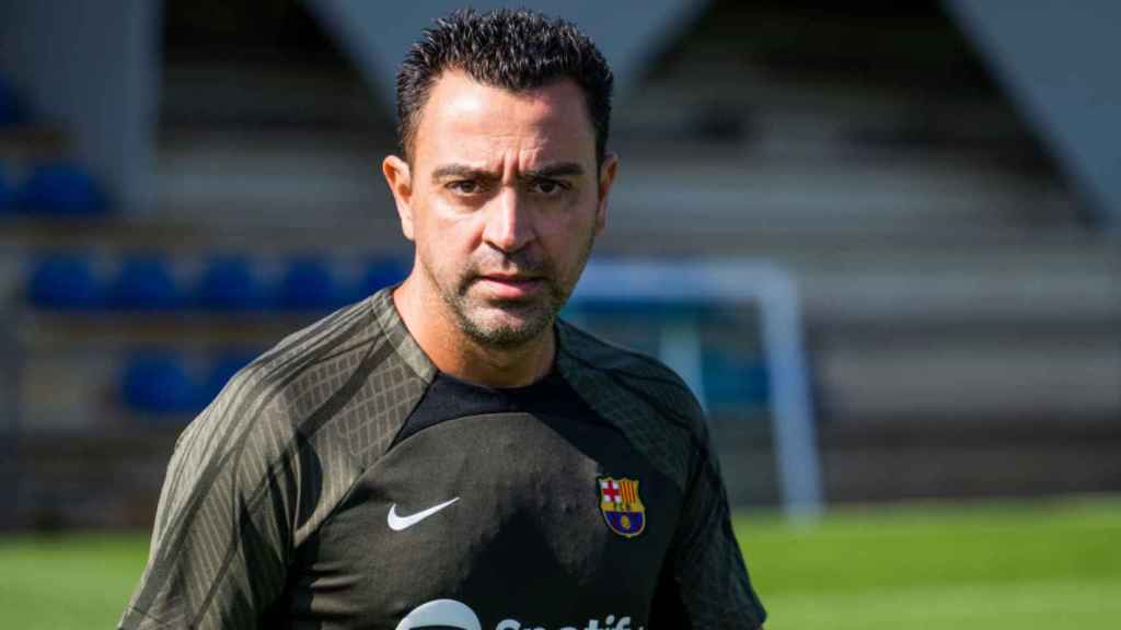 Xavi Hernández, en un entrenamiento del Barça