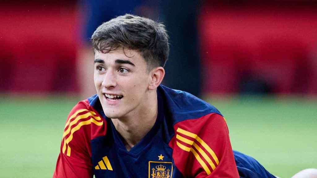 Gavi, durante un entrenamiento de la selección española