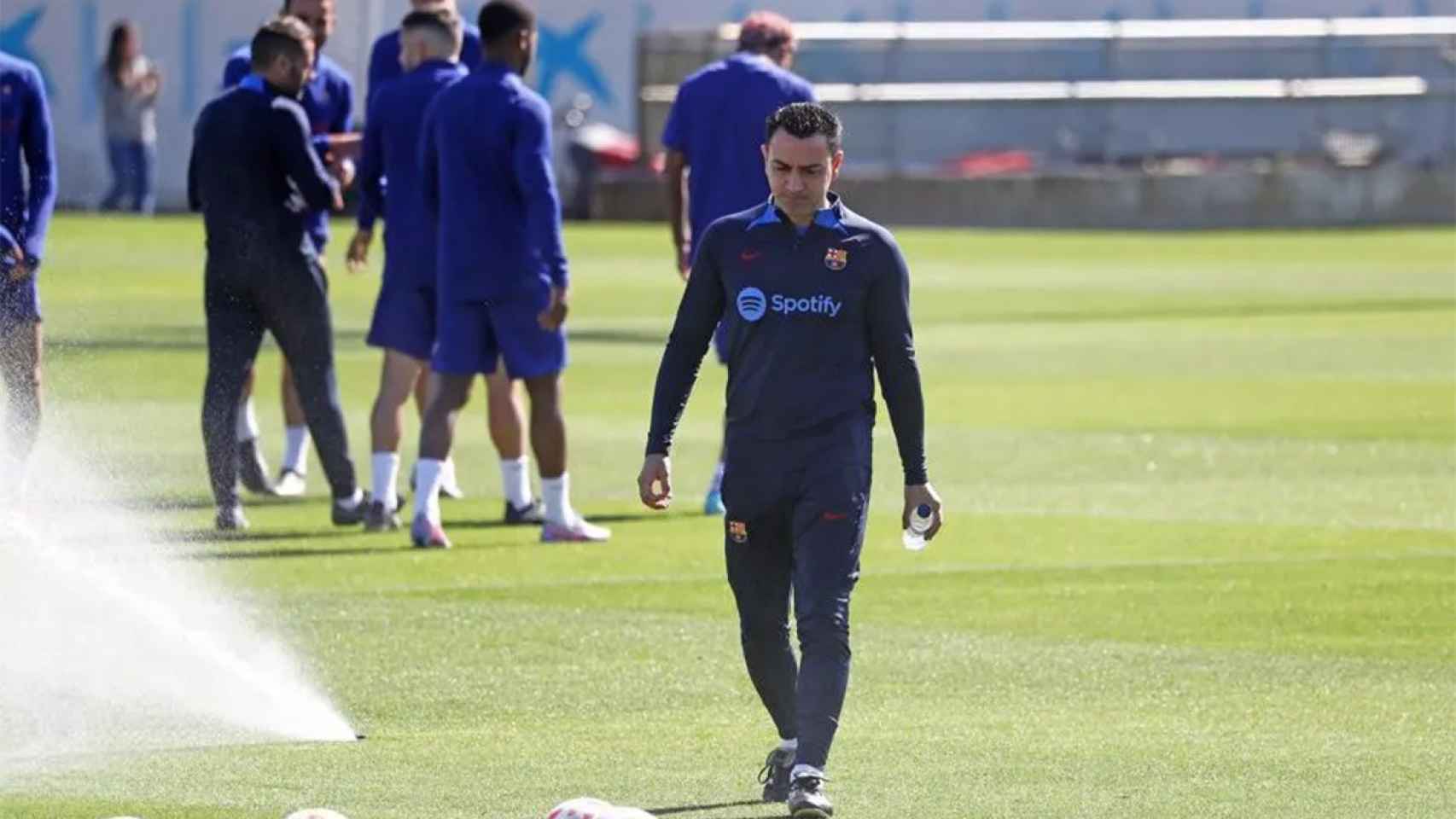 Xavi Hernández, durante un entrenamiento del FC Barcelona