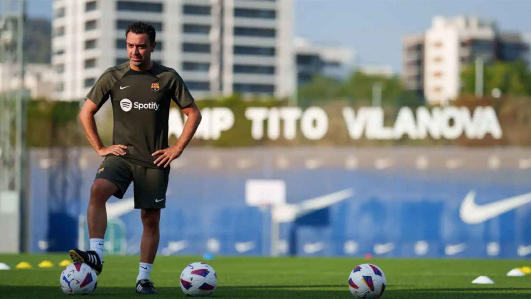 Xavi Hernández, durante un entrenamiento con el FC Barcelona esta temporada