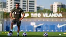 Xavi Hernández, durante un entrenamiento con el FC Barcelona esta temporada