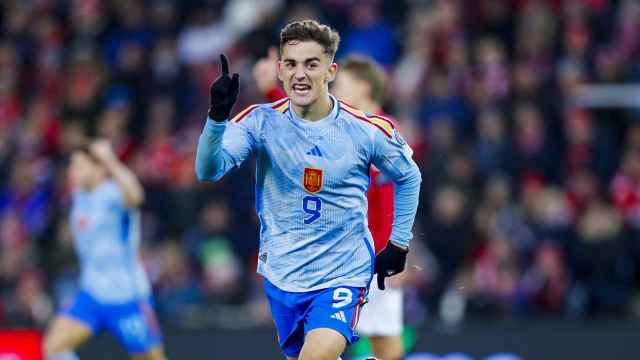 Gavi festeja el gol que le da acceso a España a la Eurocopa 2024