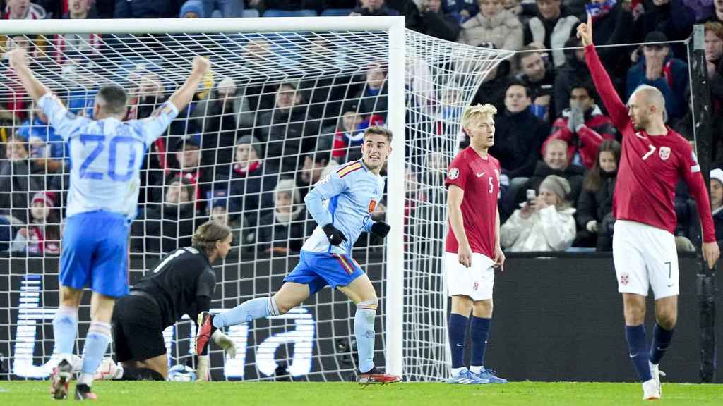 La felicidad de Gavi tras marcar el gol de la victoria de España contra Noruega