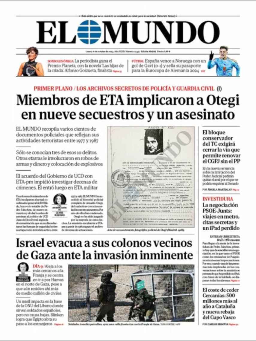 Portada de 'El Mundo' de 16 de octubre de 2023