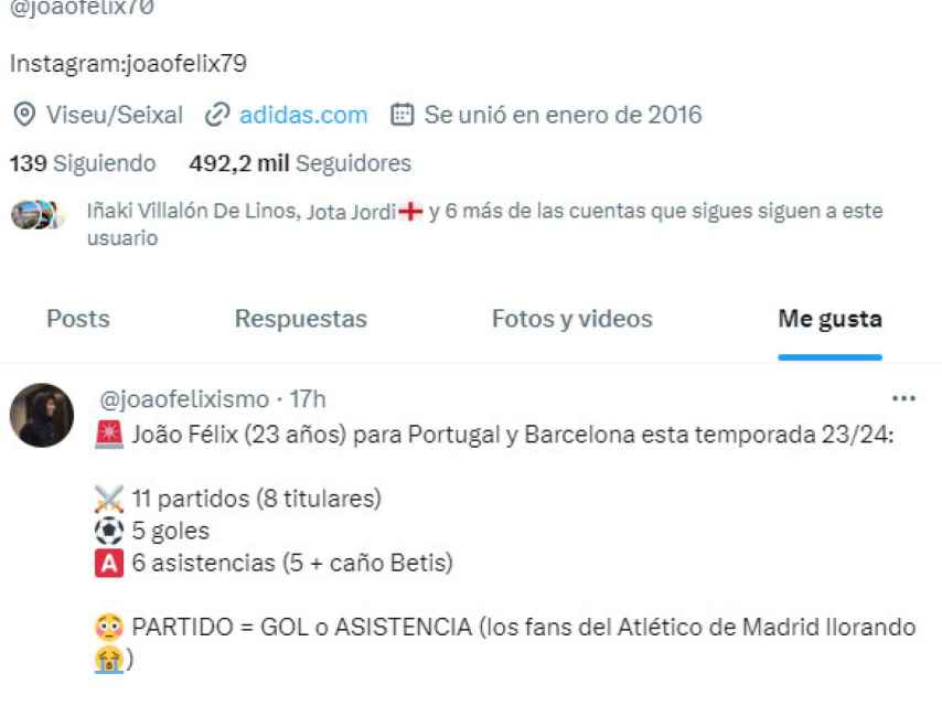 El polémico 'like' de Joao Félix contra los fans del Atlético