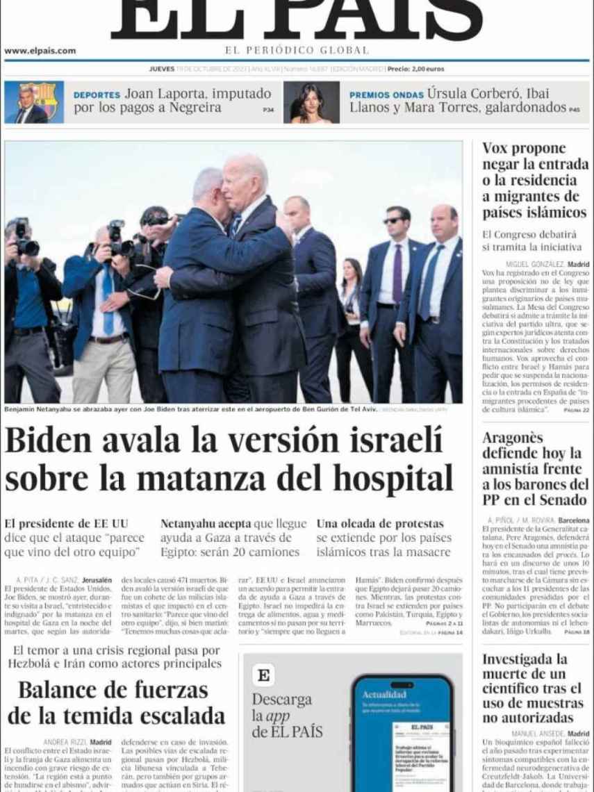 Portada de 'El País' de 19 de octubre de 2023