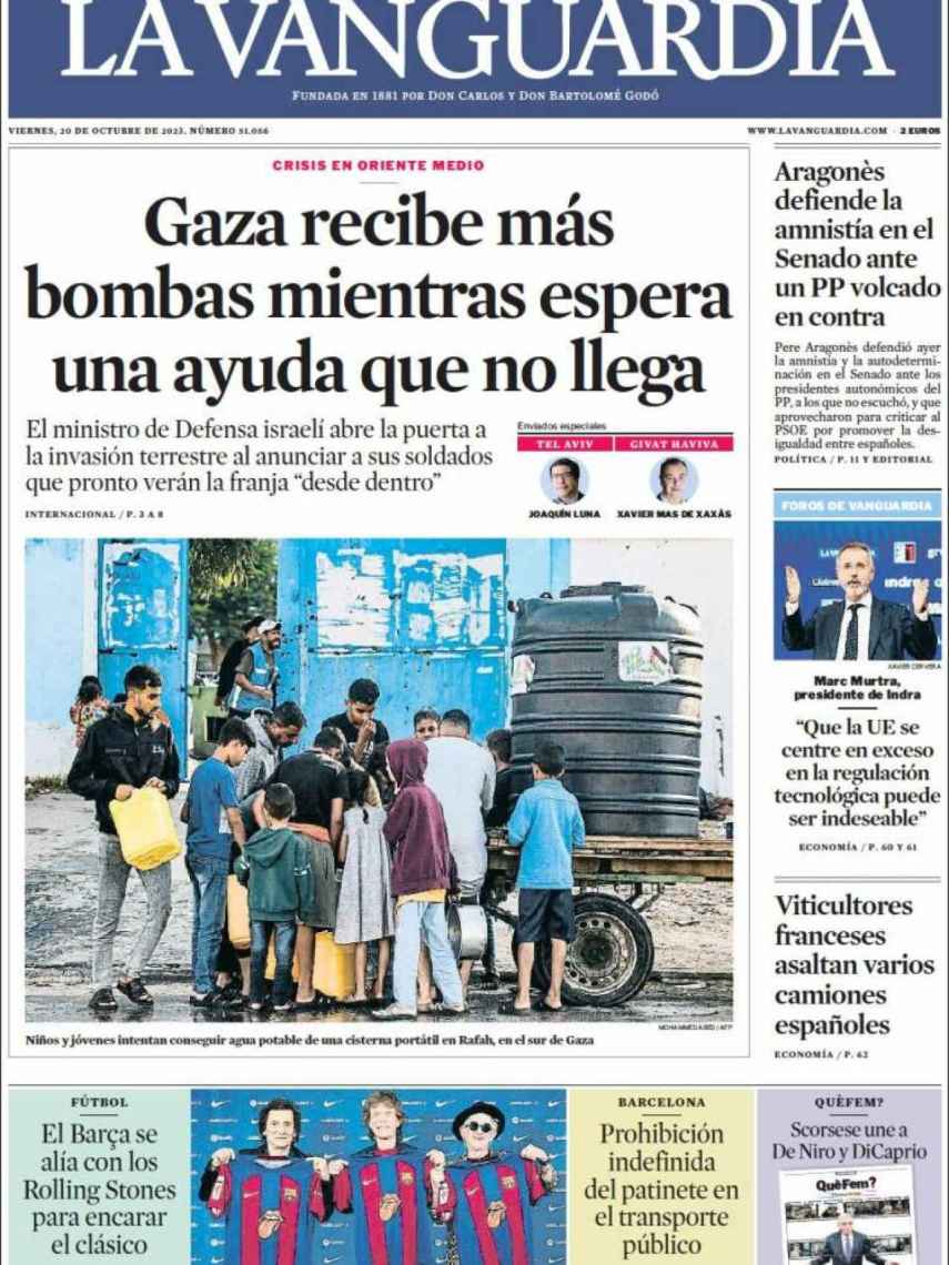 Portada de 'La Vanguardia' de 20 de octubre de 2023