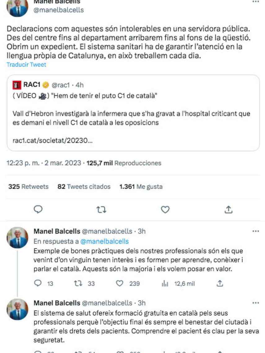 El 'conseller' de Salud de la Generalitat, Manel Balcells, anunciando el expediente contra una trabajadora sanitaria por quejarse de las exigencias lingüísticas de la Generalitat