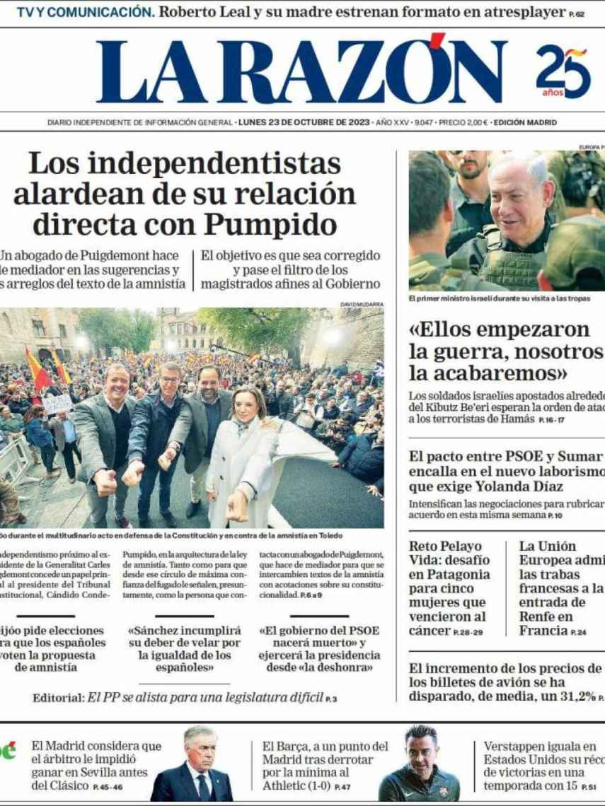 Portada de 'La Razón' de 23 de octubre de 2023