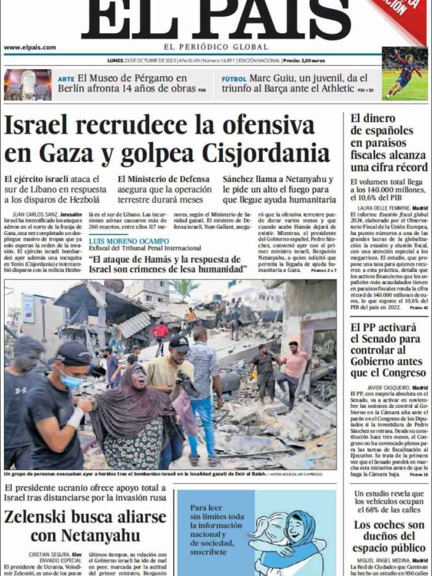 Portada de 'El País' de 23 de octubre de 2023