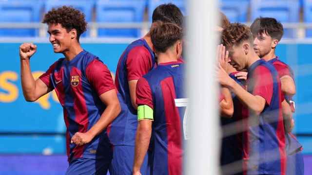 Noah Darvich, celebrando el gol marcado con el Juvenil del FC Barcelona