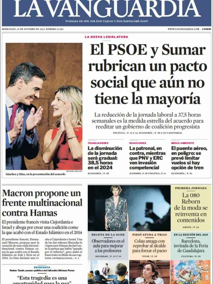 Portada de 'La Vanguardia' de 25 de octubre de 2023