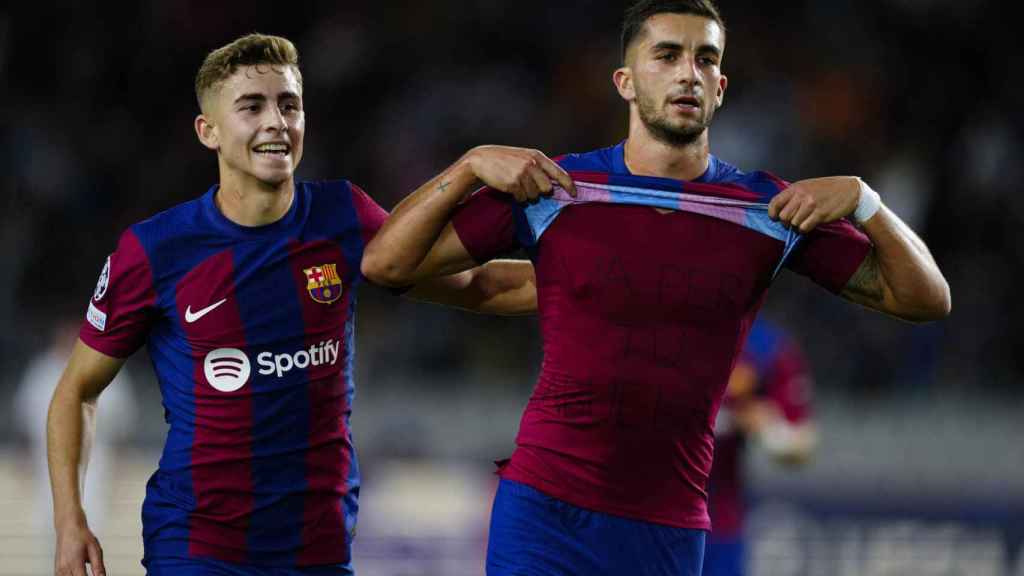 Ferran Torres celebra su gol al Shakhtar